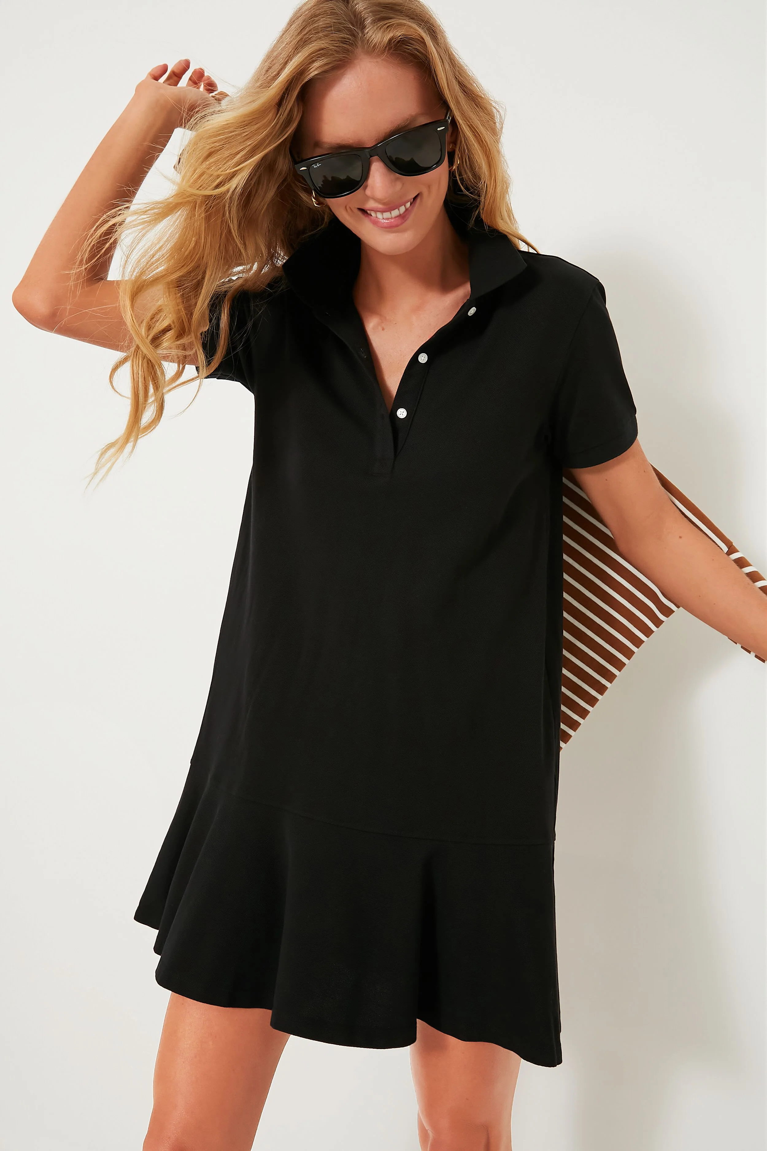 Black Pique May Polo Dress - Image 2