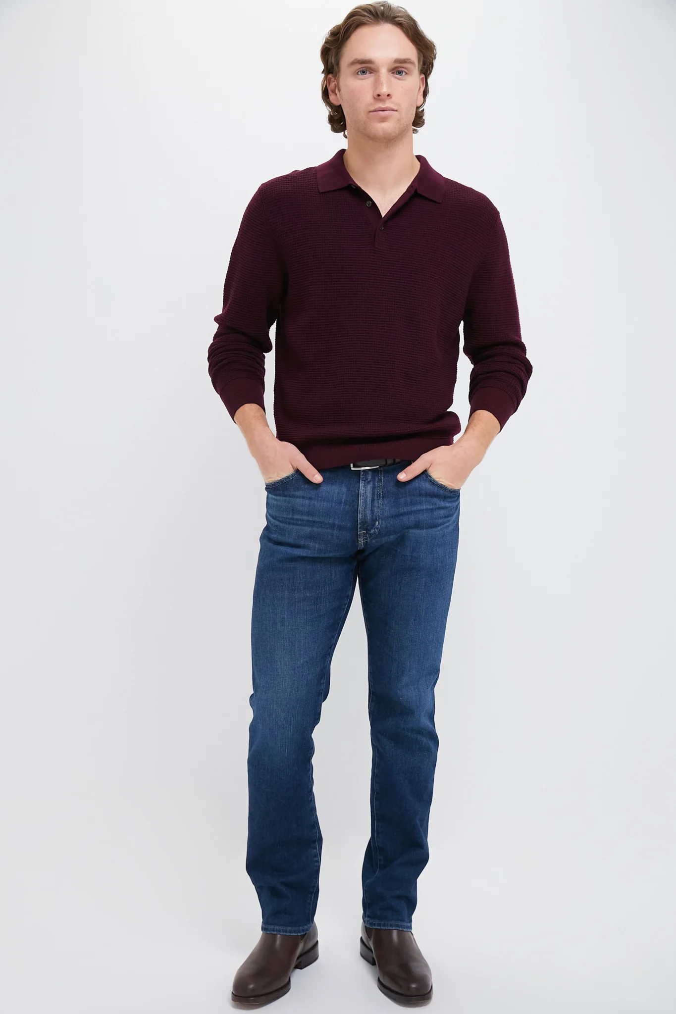 Burgundy Merino Waffle Polo - Image 2