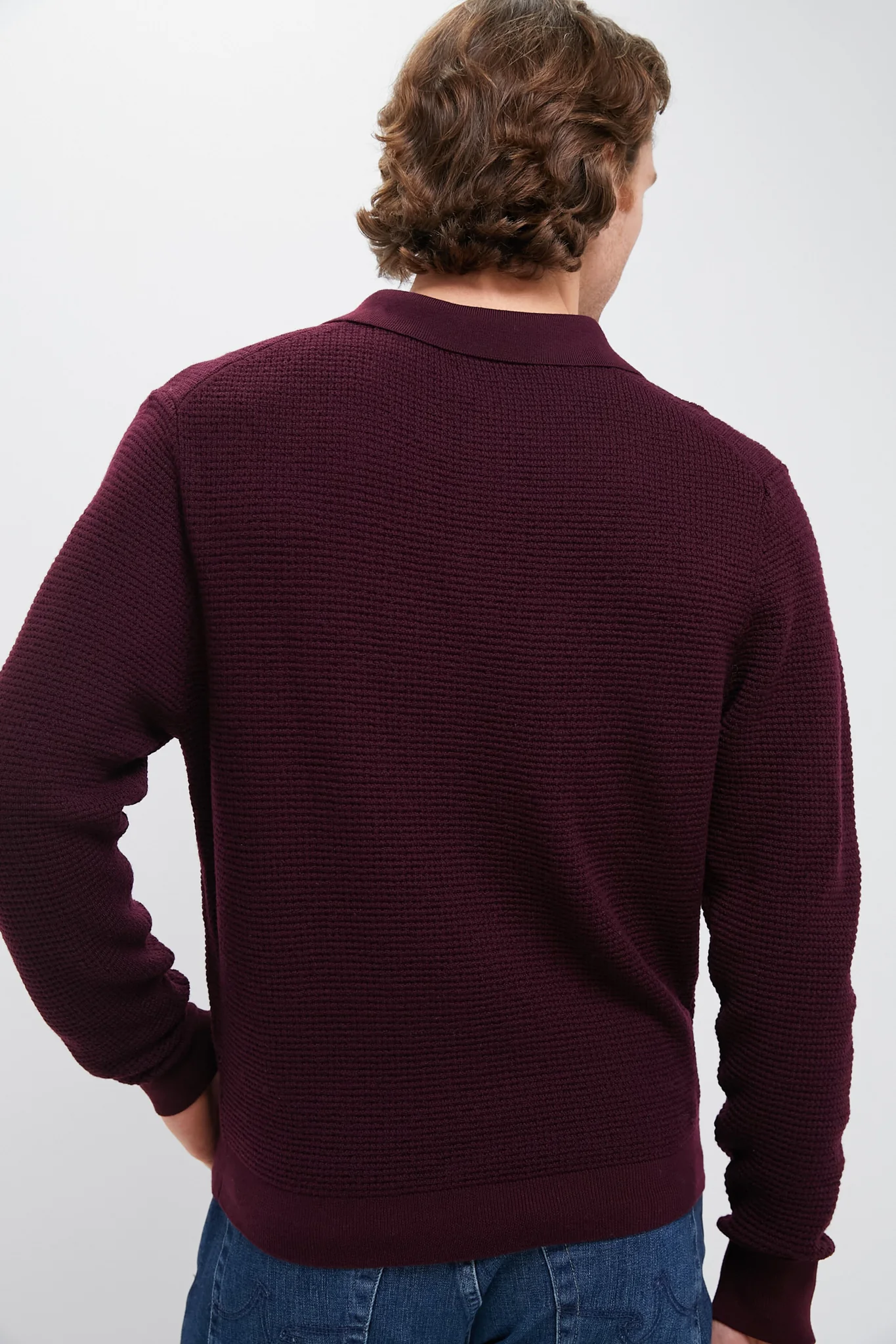 Burgundy Merino Waffle Polo - Image 4