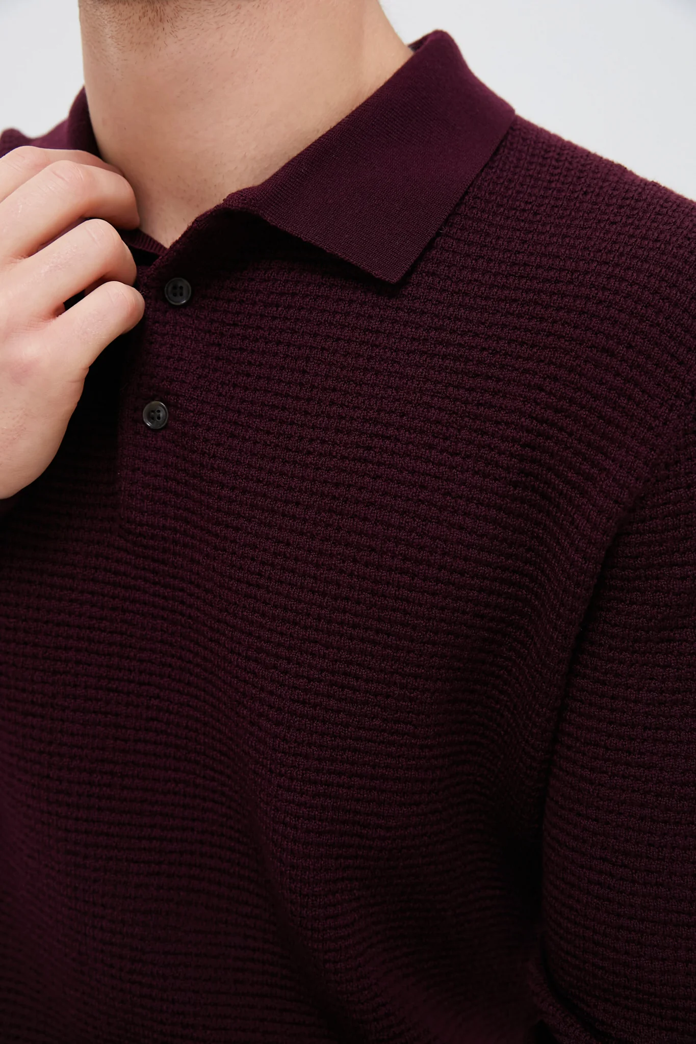 Burgundy Merino Waffle Polo - Image 5