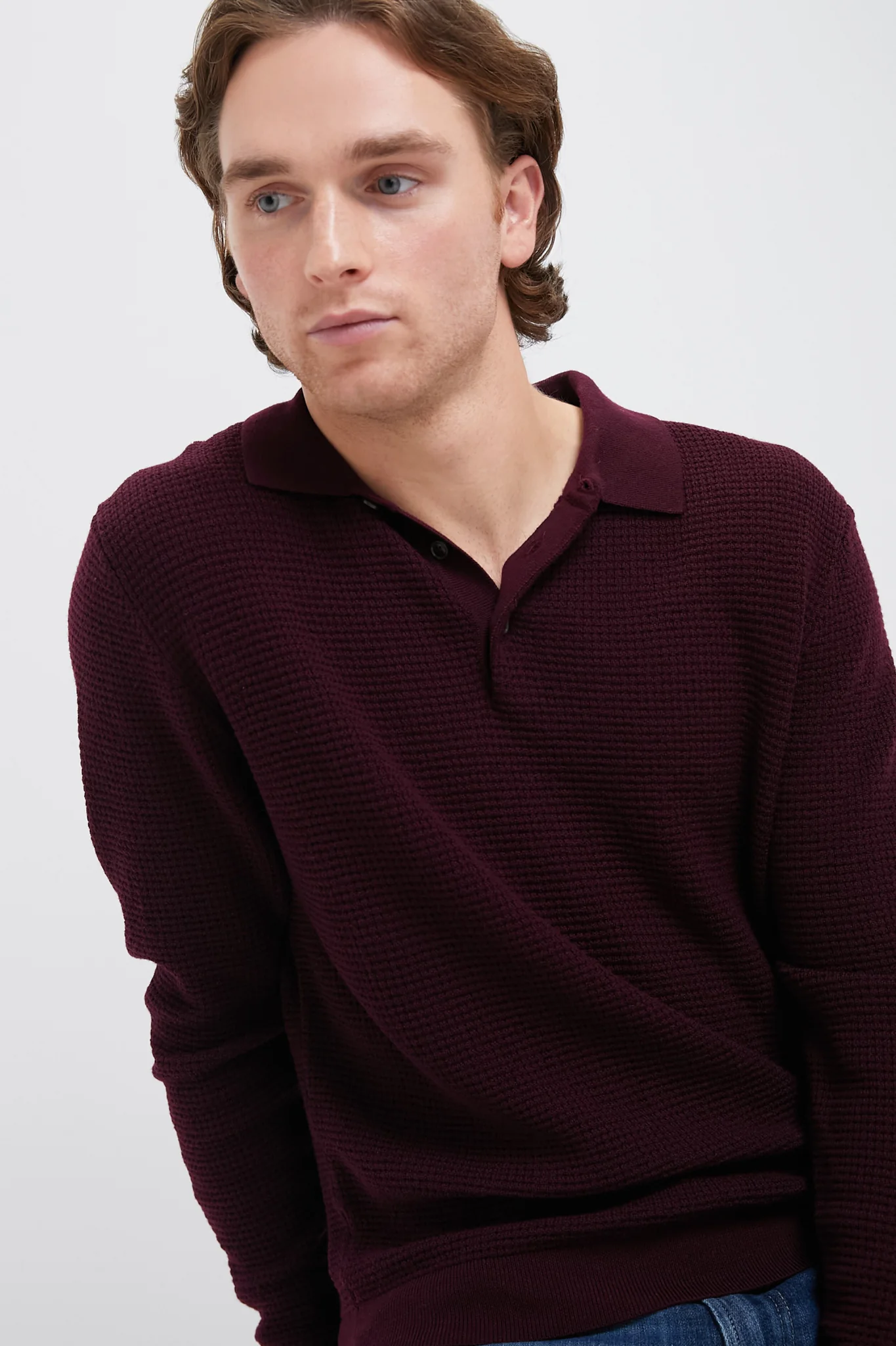 Burgundy Merino Waffle Polo - Image 6