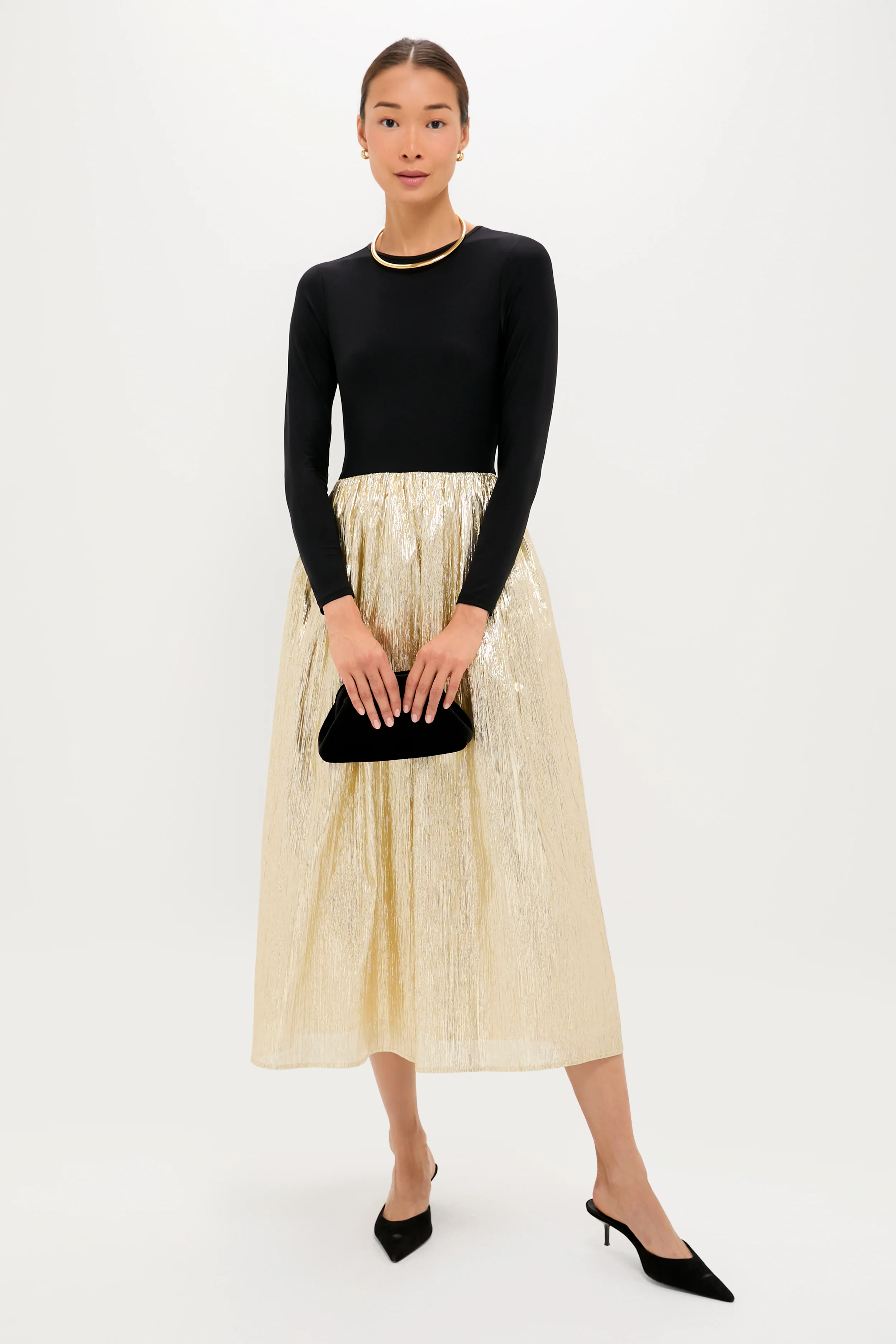 Gold Plisse & Black Mixed Media Schuyler Maxi Dress - Image 2
