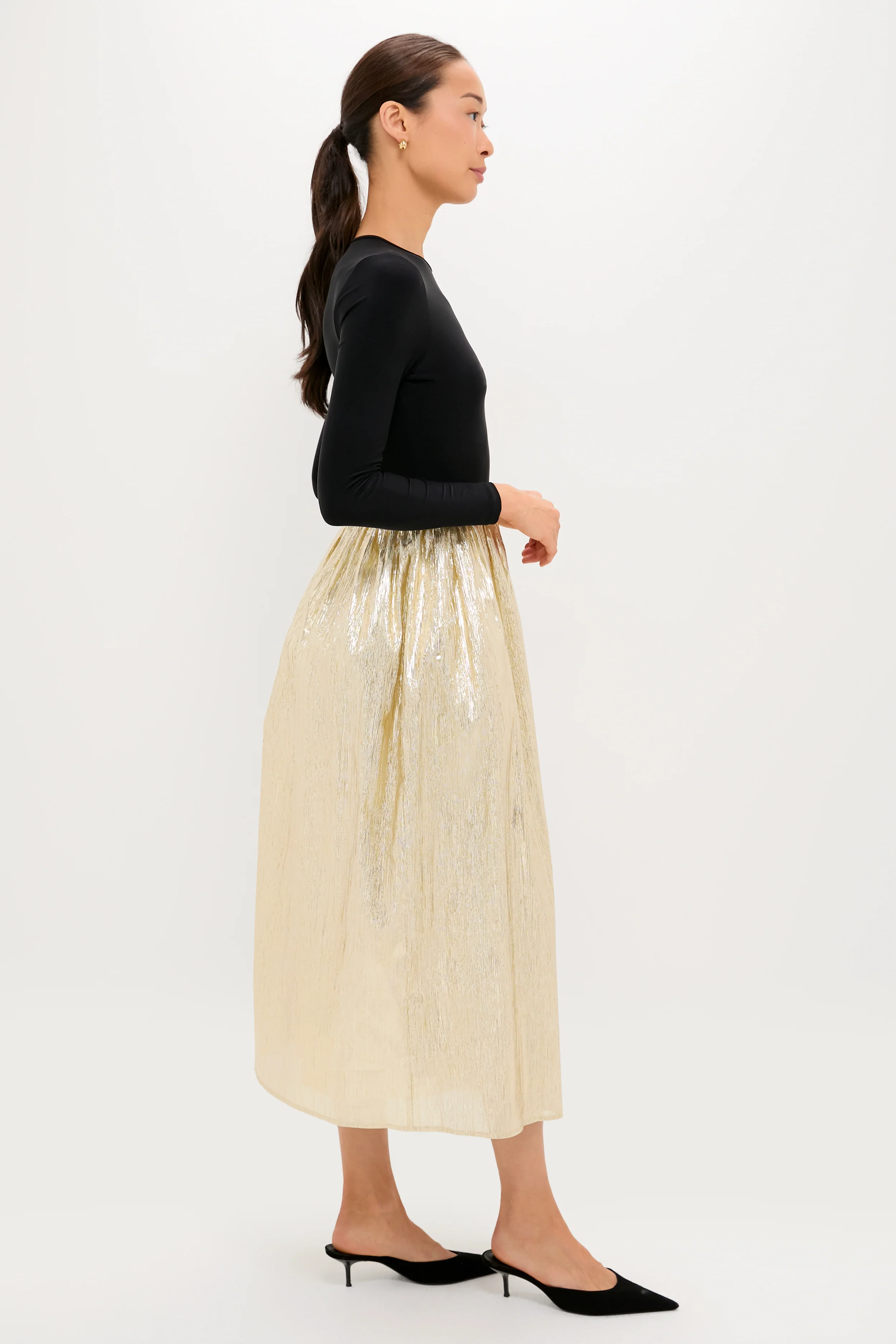 Gold Plisse & Black Mixed Media Schuyler Maxi Dress - Image 3