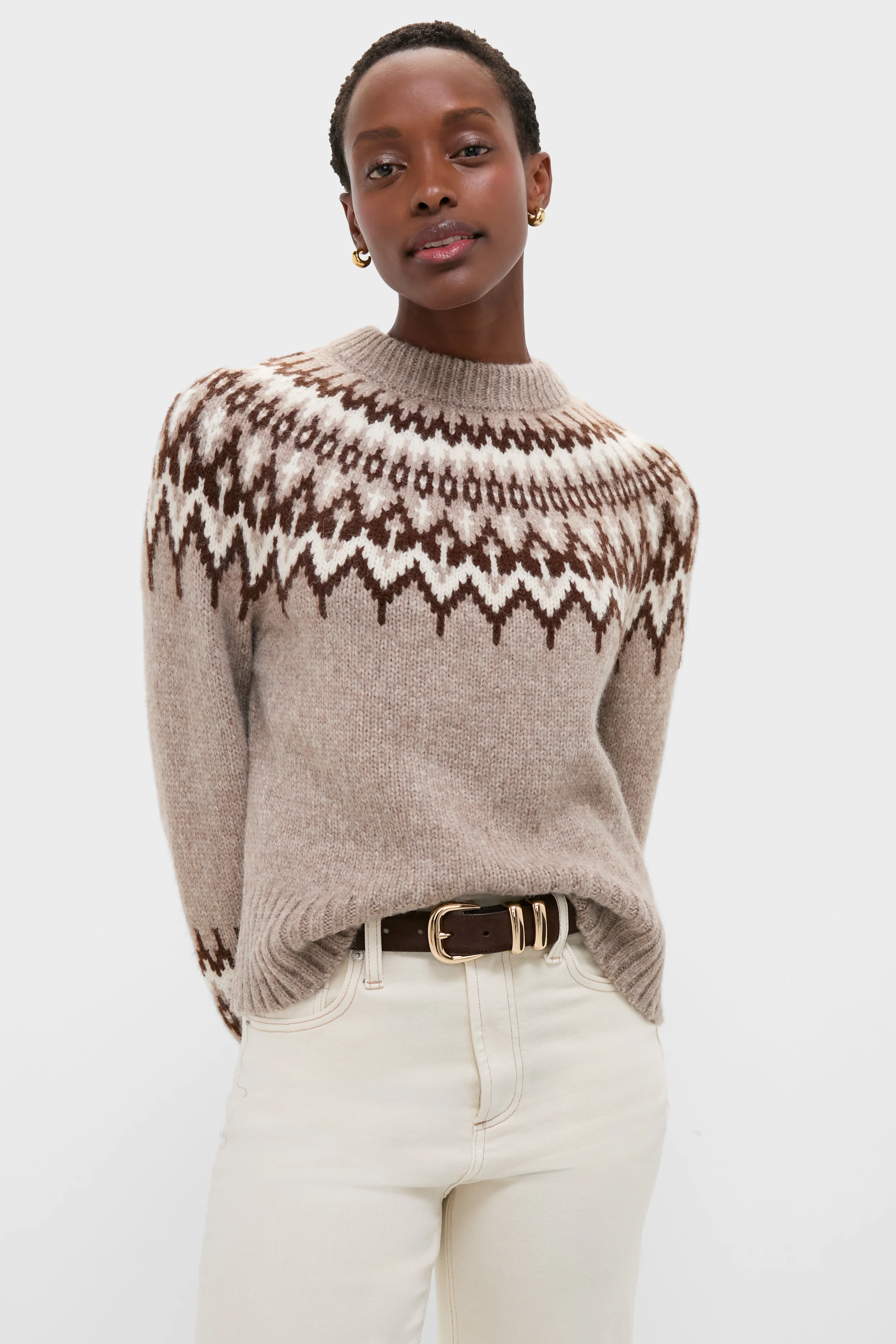 Taupe Fairisle Thatcher Crewneck